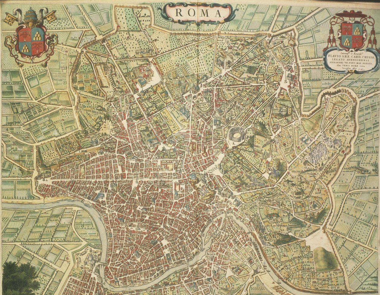 Mapa Rzymu, rycina z Theatrum civitatum et admirandorum Italiae autorstwa Joana Blaeu, wydrukowana we Włoszech autorstwa Joan Blaeu