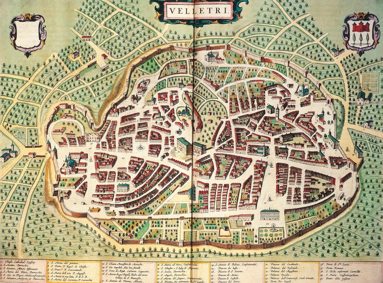 Mapa Velletri autorstwa Joana Blaeu, z teatru miast i cudów Włoch, grawerowana autorstwa Joan Blaeu