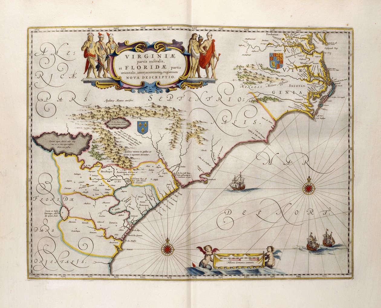 Mapa Wirginii i Florydy, 1667 autorstwa Joan Blaeu