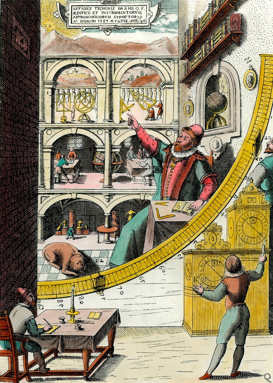 Reprezentacja Tycho Brahe (1546-1601), duńskiego astronoma w jego obserwatorium Grawerowanie z „Atlas Major Ssive et cosmographia Blavania labore et sumptibus” Johannesa Blaeu (1598-1673). XVII wiek. Paryż, Sztuka Dekoracyjna autorstwa Joan Blaeu