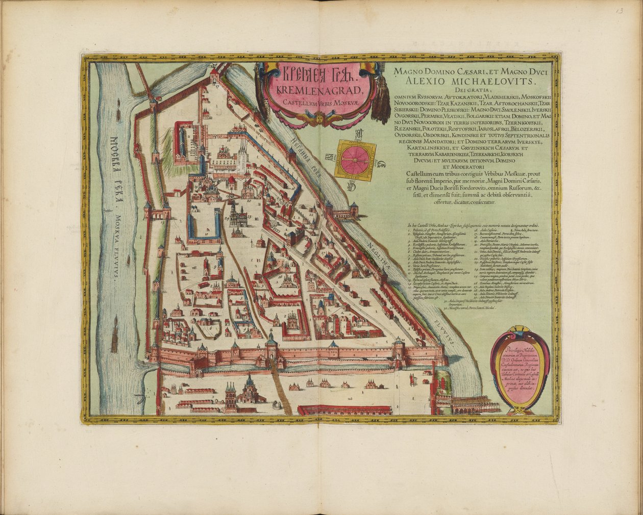 Mapa Kremla moskiewskiego z XVI wieku Castellum Urbis Moskvae, ca. 1600. autorstwa Joan Blaeu