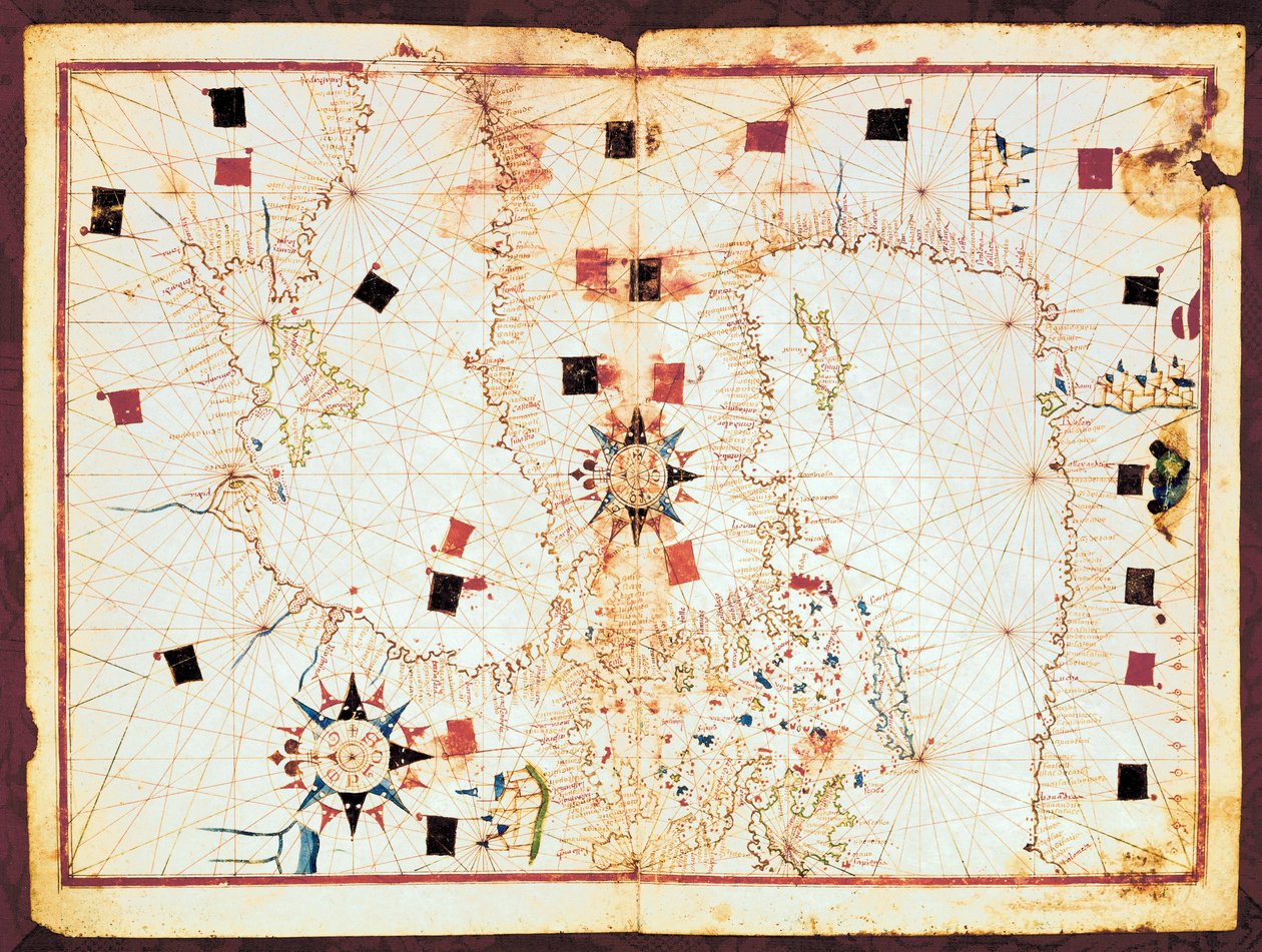 Mapa wschodniej części Morza Śródziemnego i Morza Czarnego, rękopis XVI-wiecznego atlasu portolańskiego (rękopis) autorstwa Joan Martines