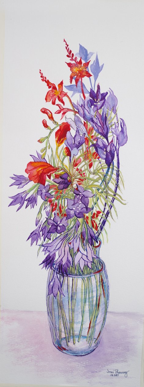 Agapanthus campanulatus i Crocosmia, 2015, akwarela na papierze czerpanym autorstwa Joan Thewsey