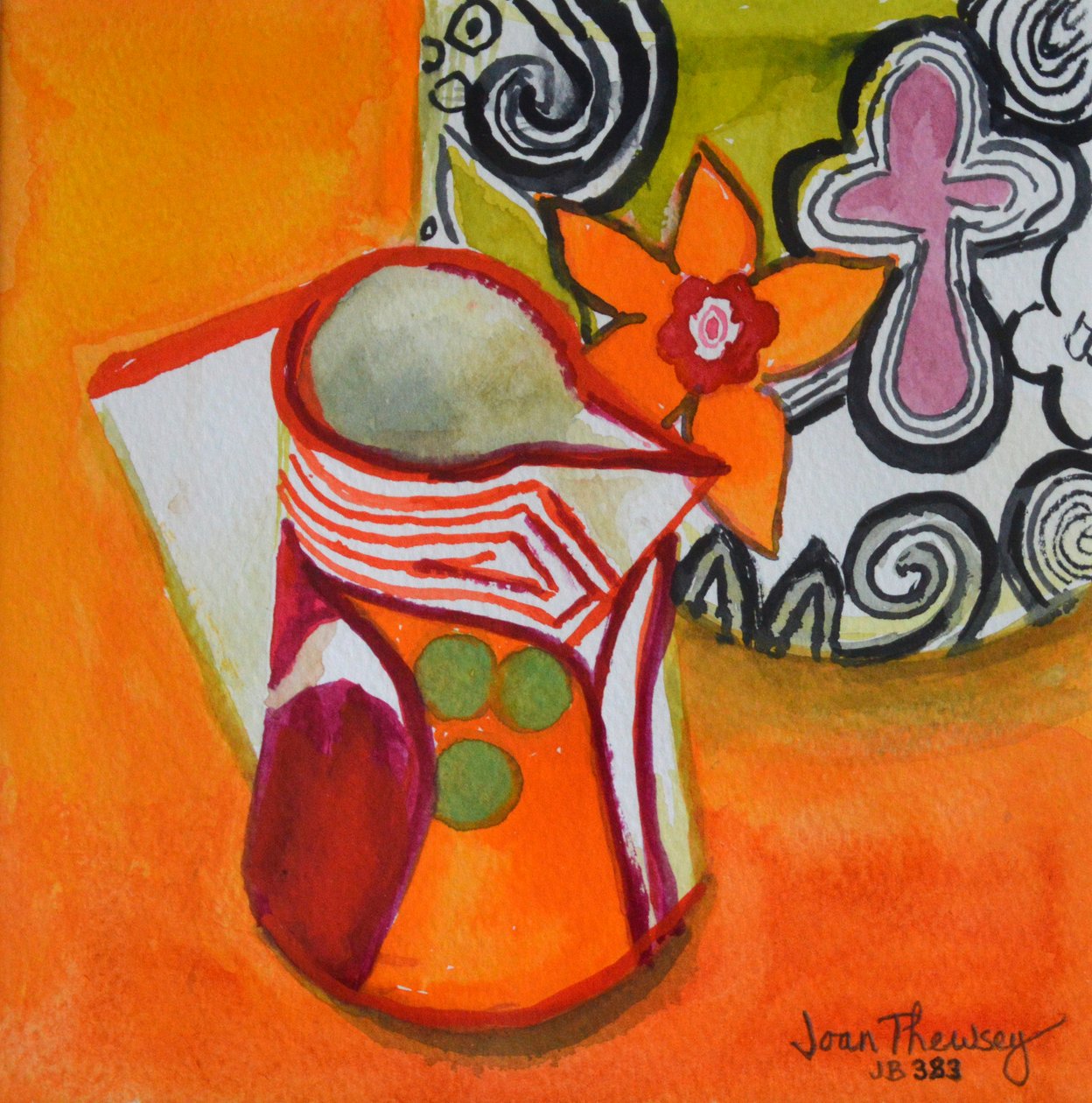 Dzbanek i miska Art Deco, 2000, (gwasz) autorstwa Joan Thewsey
