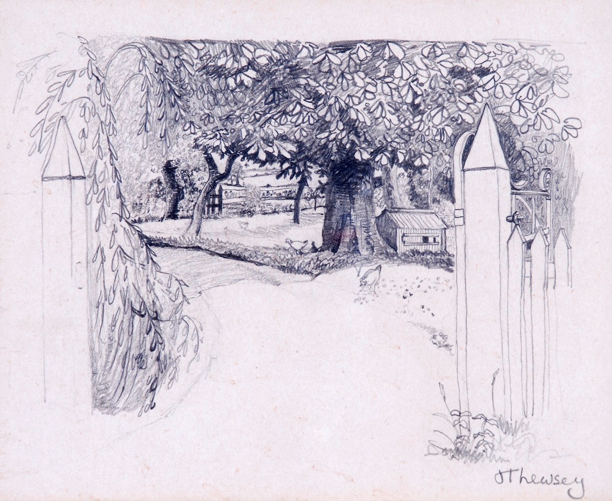 Brama do Farmy, 2000, ołówek autorstwa Joan Thewsey