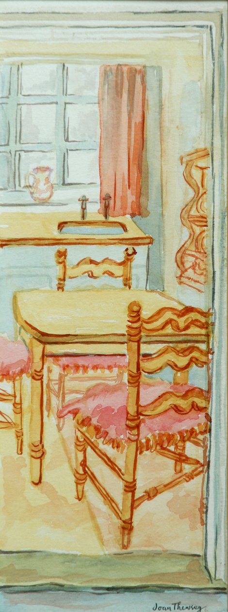 Red Cottage Kitchen, Suffolk, 2000, farba wodna na papierze czerpanym autorstwa Joan Thewsey