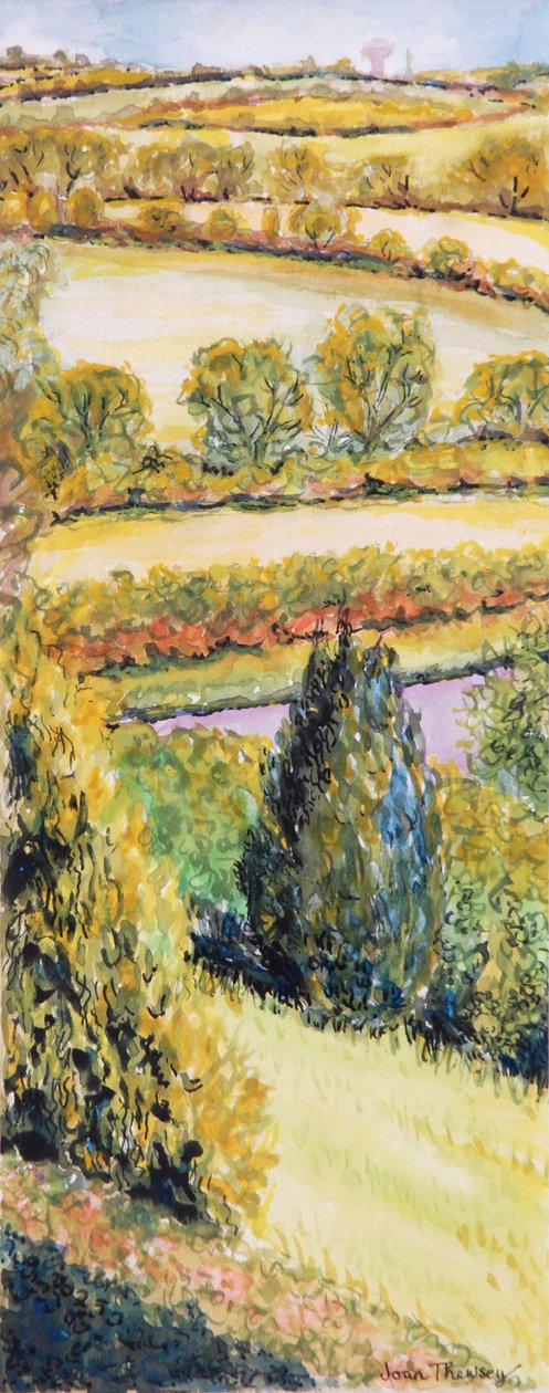 Krajobraz Suffolk, widok z okna frontowego, 2000 autorstwa Joan Thewsey