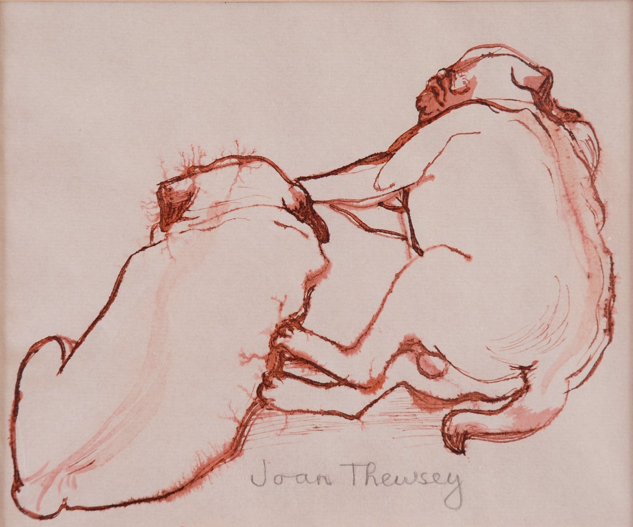 Dwa szczeniaki mopsa, bracia, 2005, (tusz na mokrym papierze) autorstwa Joan Thewsey