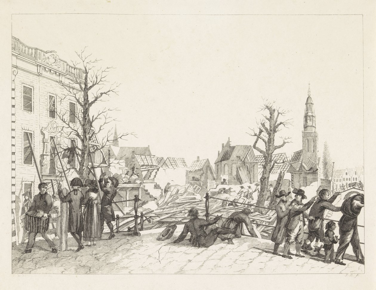Ruiny w Lejdzie po katastrofie prochowej, 1807 autorstwa Joannes Bemme