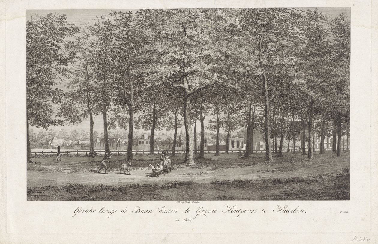 Widok na Baan w Haarlemie Baan poza Groot Houtpoort w Haarlemie w 1809 roku (tytuł na obiekcie) autorstwa Joannes Pieter Visser Bender