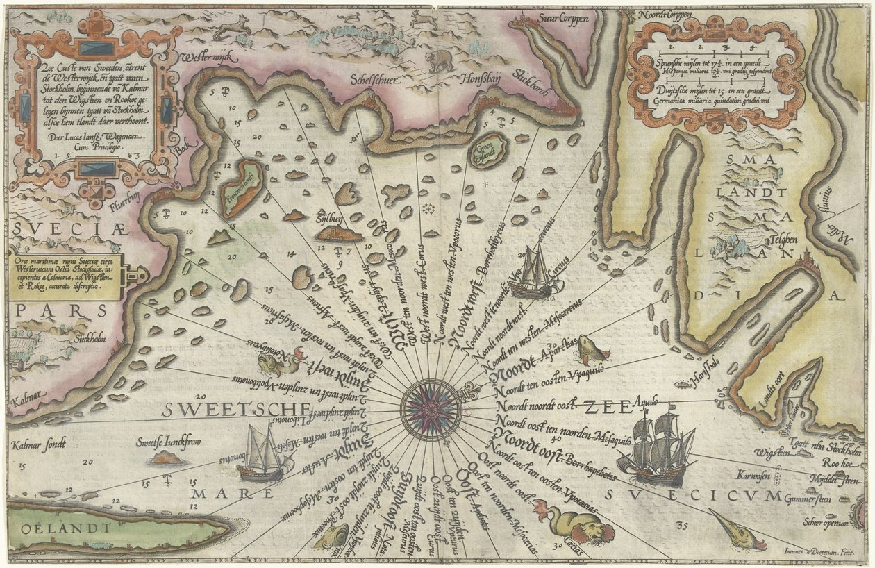 Mapa wybrzeża Szwecji między Kalmarem a Sztokholmem Sea Custe van Sweeden, o Westerwijck i tgatt ze Sztokholmu (...) (tytuł na obiekcie) autorstwa Joannes van Doetechum (I)