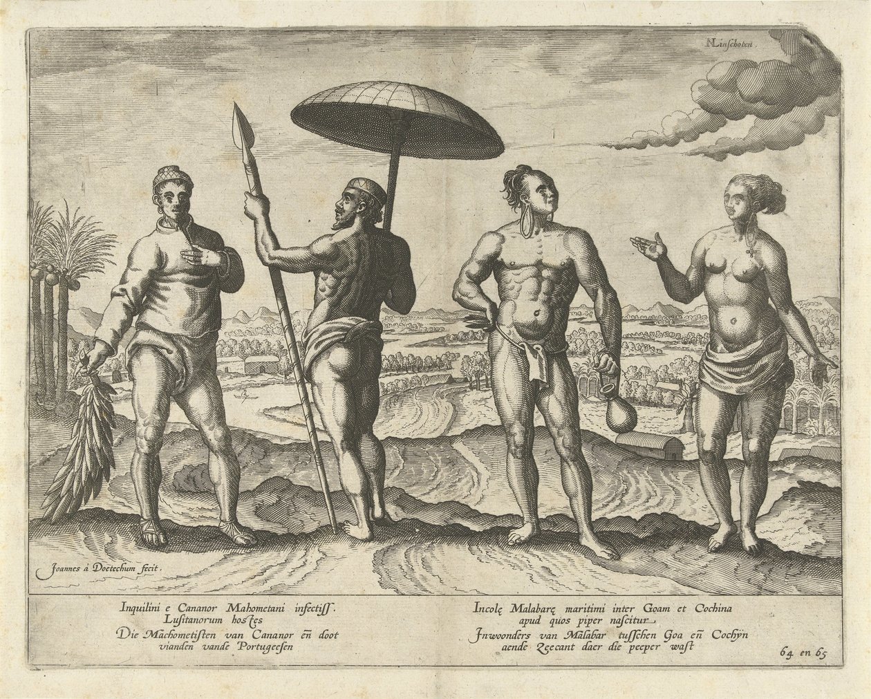 Dwóch mężczyzn z Cananor i para z Malabar autorstwa Joannes van Doetechum (I)