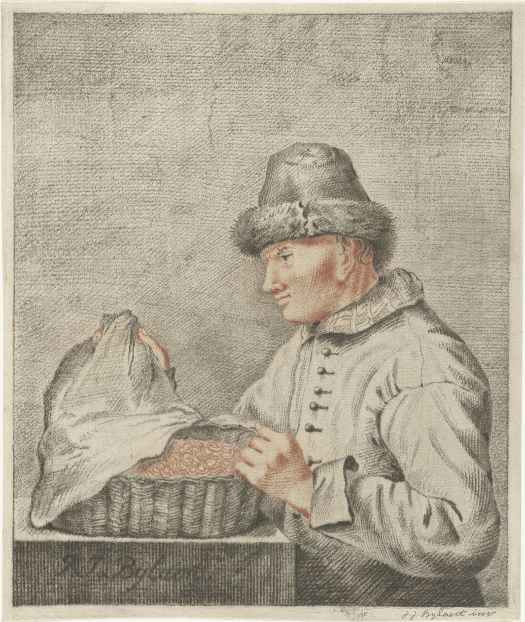 sprzedawca krewetek autorstwa Joannis Jacobus Bijlaert (signed by artist)