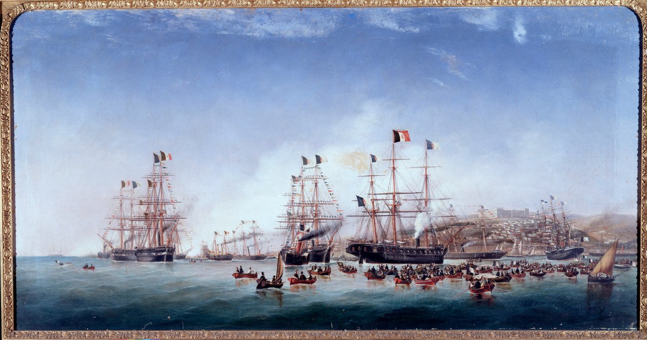 Włoski statek Regina Maria Pia w porcie w Lizbonie (olej na płótnie) autorstwa Joao Gomes da Silva Pedroso