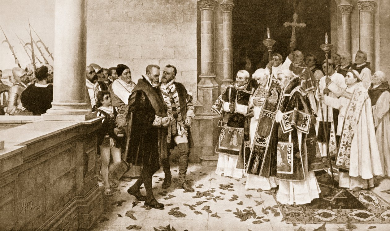 Karol V wchodzący do klasztoru w St. Yuste autorstwa Joaquin Agrasot y Juan