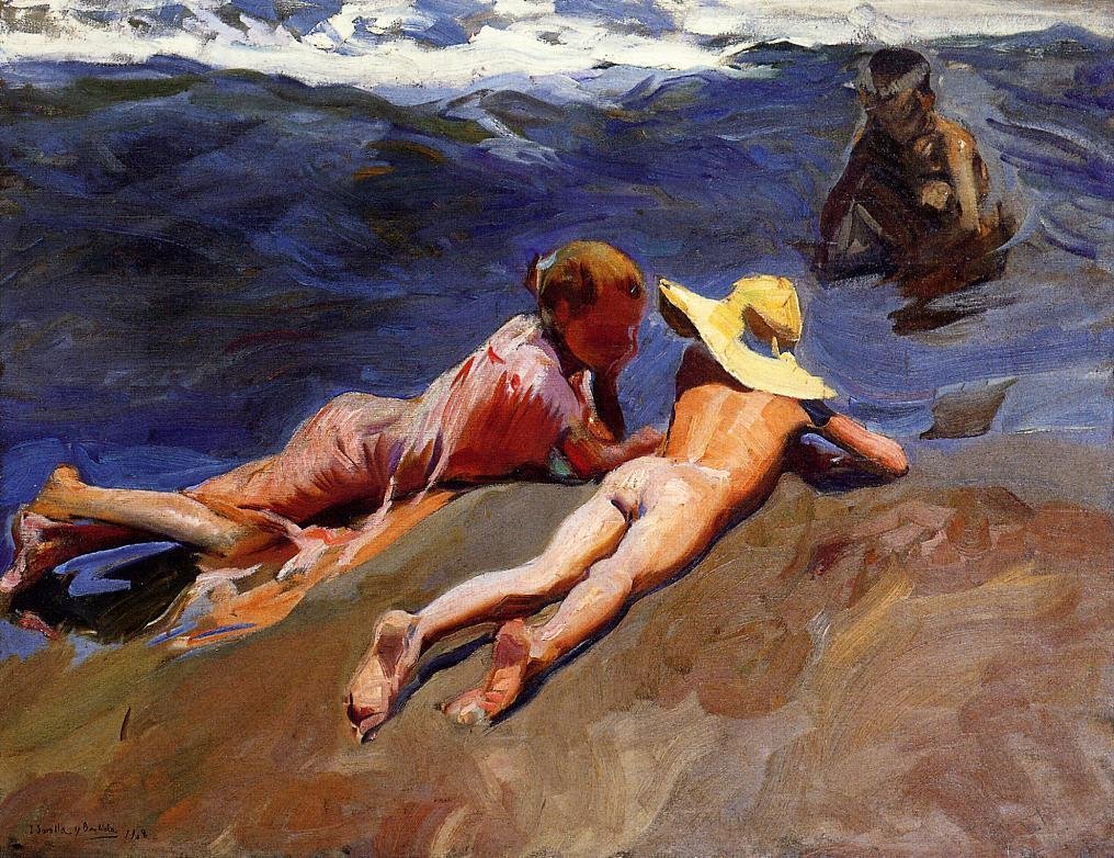 Na piasku, plaża w Walencji autorstwa Joaquín Sorolla