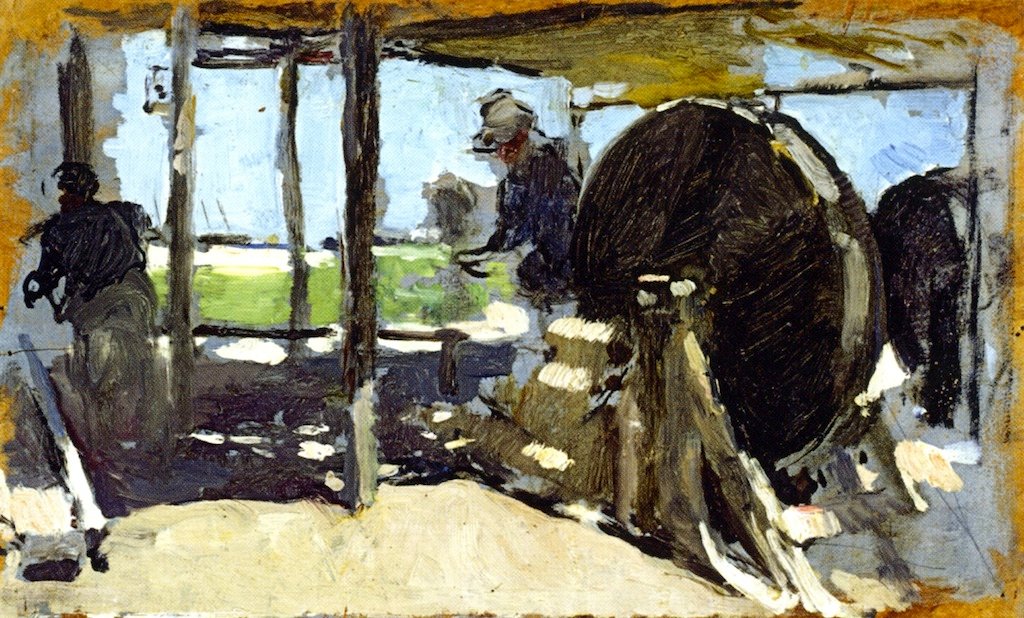 Rope Makers, Valencia sketchnhiszpański: Cordeleros, Valencia cartoonDeutsch: Reeper Seiler in Valencia Skizzen autorstwa Joaquín Sorolla