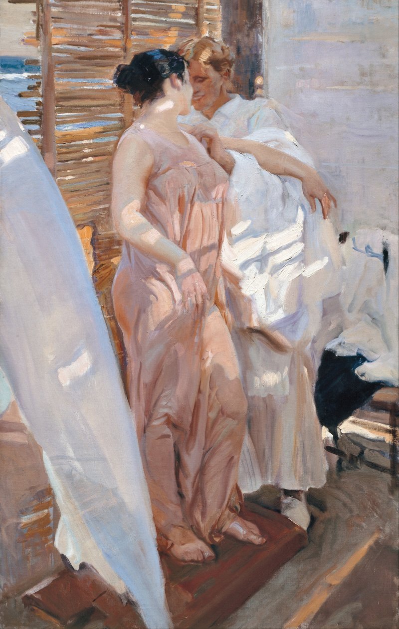 Różowy szlafrok. Po kąpieli autorstwa Joaquín Sorolla