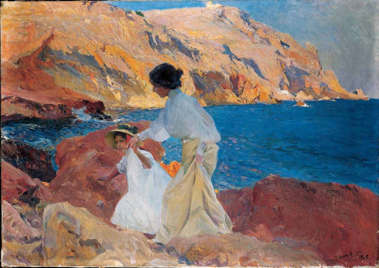 Clotilde i Elena na skałach, Javea, 1905 autorstwa Joaquín Sorolla