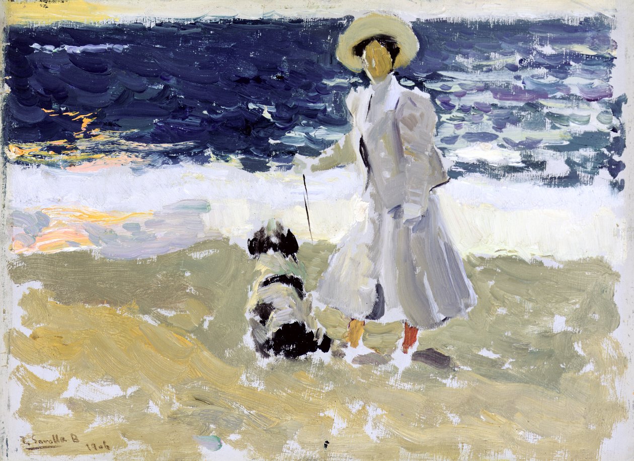 Pani i pies na plaży autorstwa Joaquín Sorolla