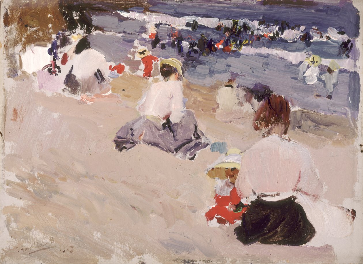 Ludzie siedzący na plaży? autorstwa Joaquín Sorolla