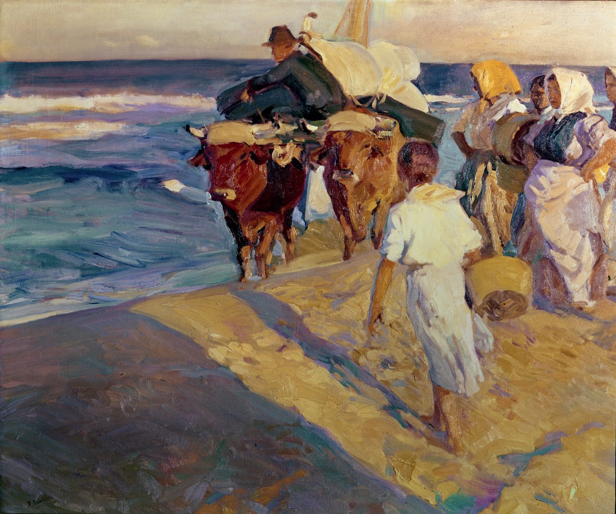 Holowanie łodzią, Valencia Beach autorstwa Joaquin Sorolla y Bastida