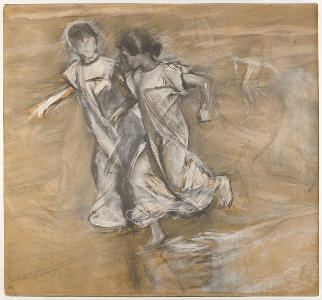 Bez tytułu (Two Girls in White Running Arm in Arm) (węgiel, grafit i biały pastel) autorstwa Joaquín Sorolla