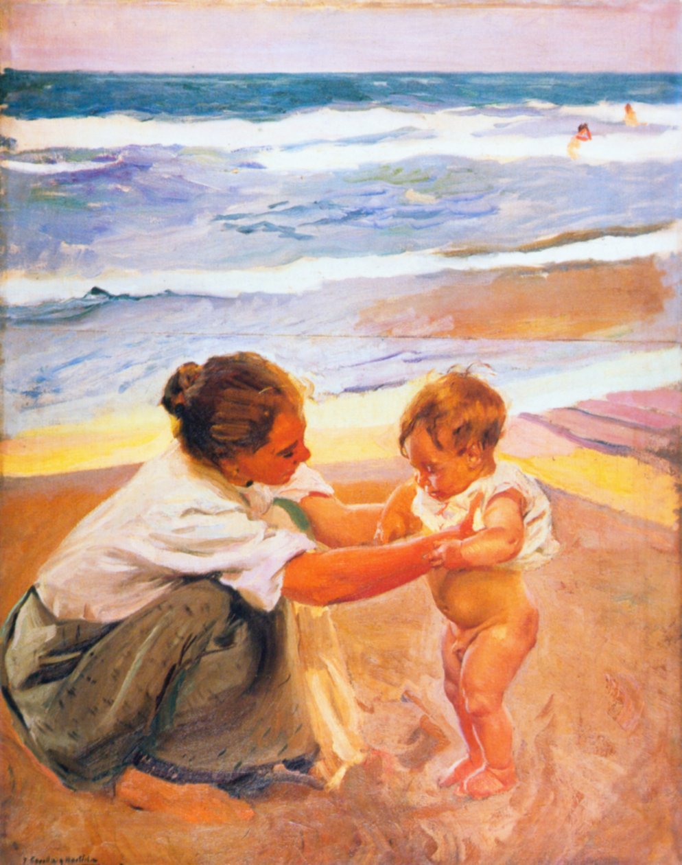 Matka i dziecko na plaży autorstwa Joaquín Sorolla