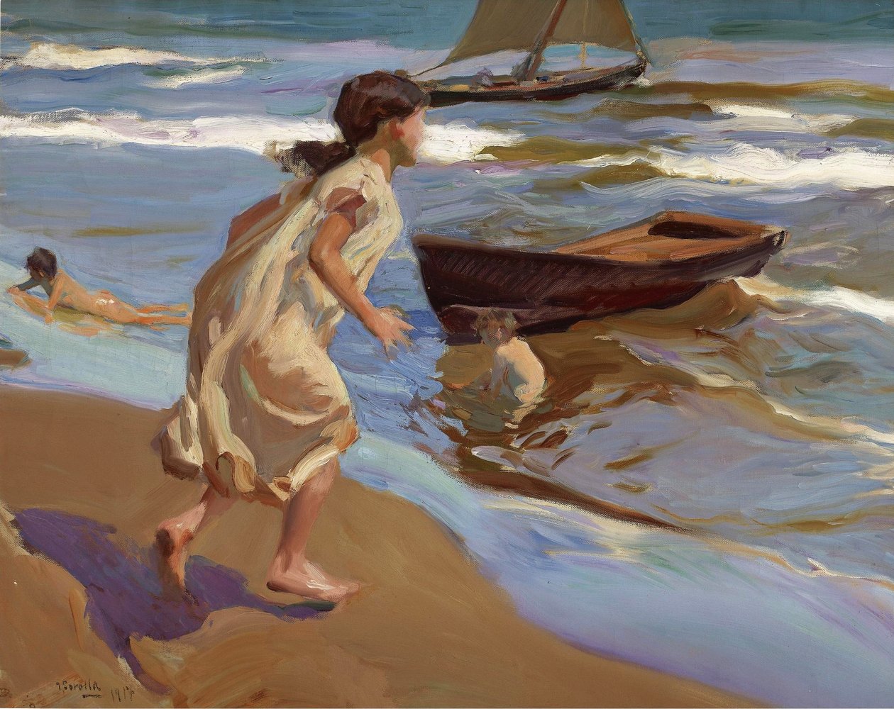 Mała dziewczynka wchodzi do łazienki? autorstwa Joaquín Sorolla