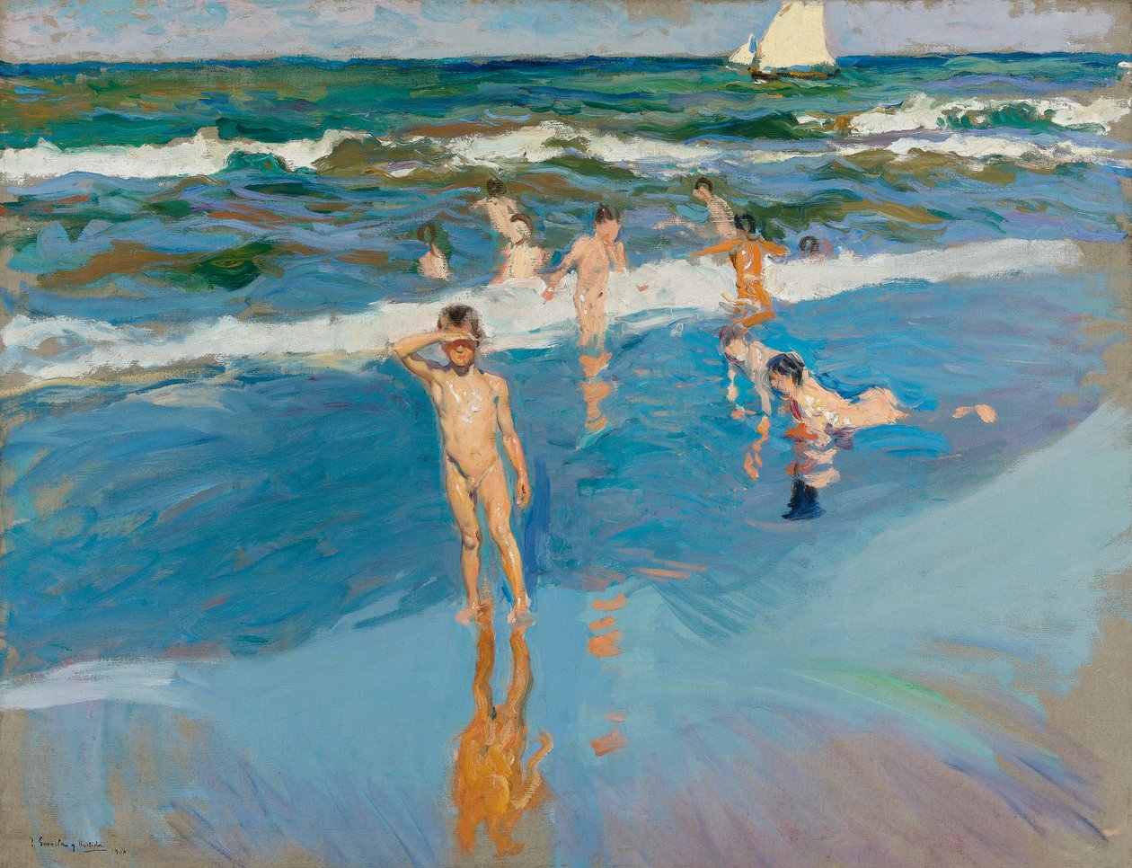 Dzieci w morzu, Plaża w Walencji autorstwa Joaquín Sorolla