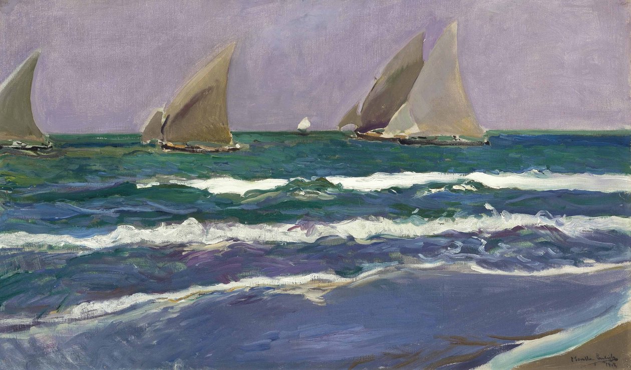 Żagle na morzu, Walencja autorstwa Joaquín Sorolla