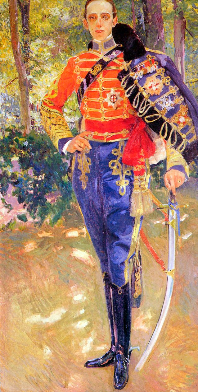 Portret króla Alfonsa XIII w mundurze husarskim, 1907. autorstwa Joaquín Sorolla