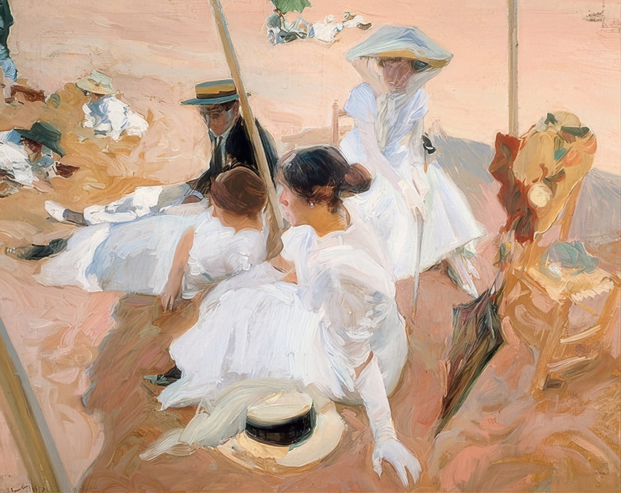 Pod markizą na plaży w Zarautz. 1905 autorstwa Joaquín Sorolla