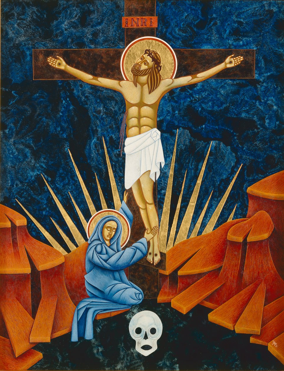 Ukrzyżowanie, 2005 (tempera jajowa i 24-karatowe złoto na drewnie) autorstwa Jodi Simmons