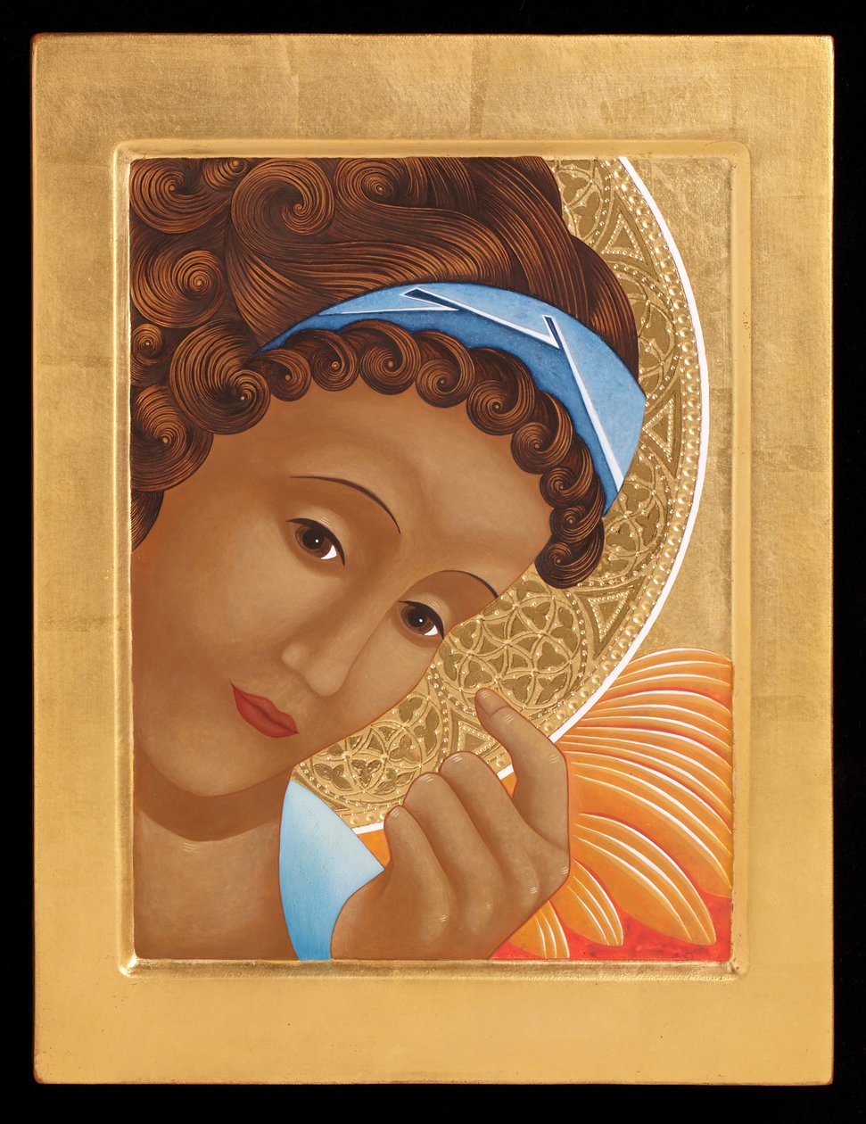 Gabriel, 2015 (tempera jajowa i 24-karatowe złoto na drewnie) autorstwa Jodi Simmons