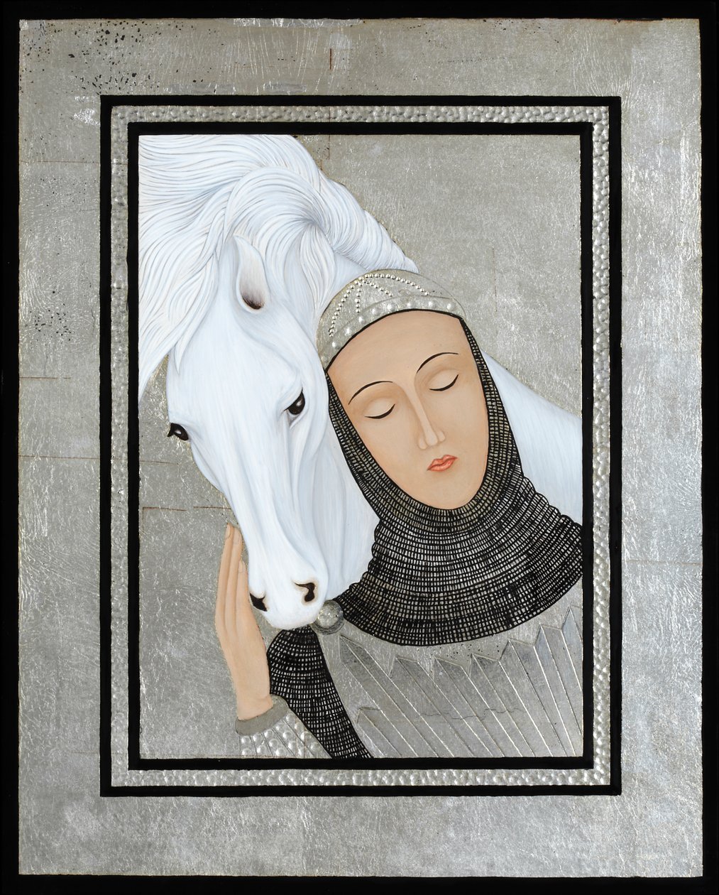 Joan Gathers Strength, 2017 (tempera jajowa i srebro na drewnie) autorstwa Jodi Simmons