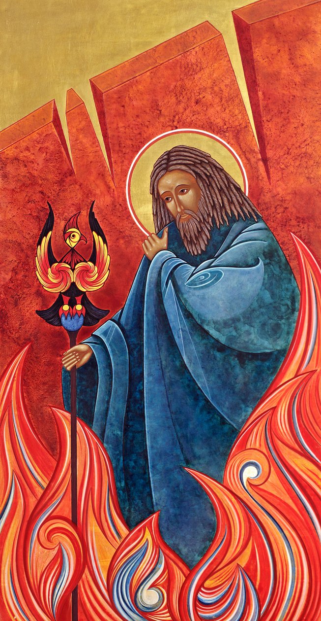 Prorok Eliasz, 2012 (tempera jajowa i 24-karatowe złoto na drewnie) autorstwa Jodi Simmons