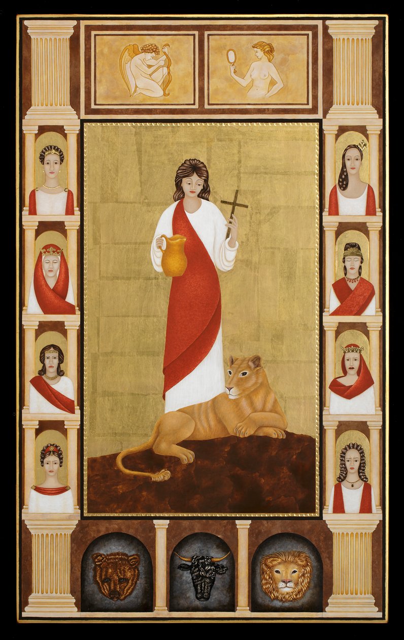 Saint Thecla, 2014 (tempera jajowa i 24-karatowe złoto na drewnie) autorstwa Jodi Simmons