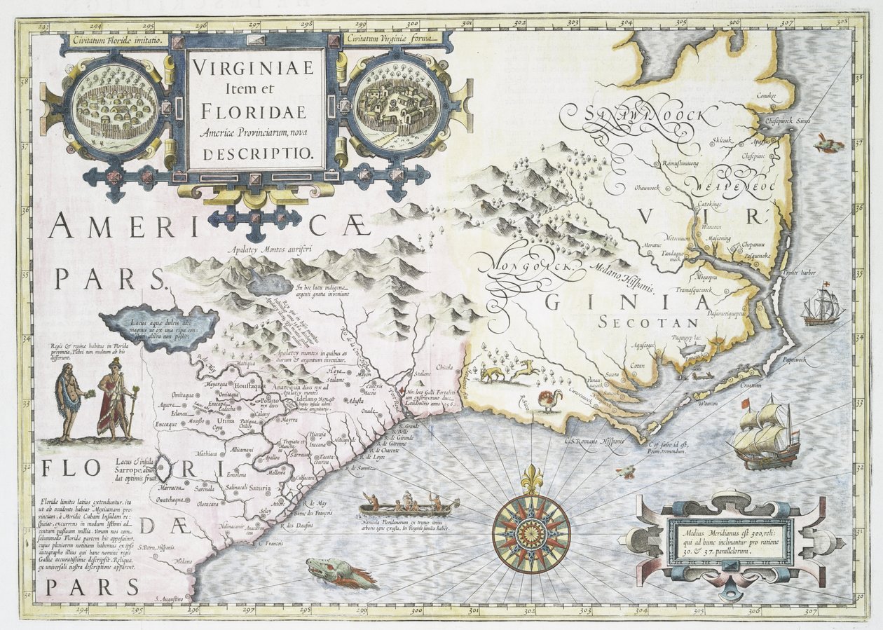 Nowy opis prowincji Virginia i Floryda w Ameryce, 1636 autorstwa Jodocus Hondius