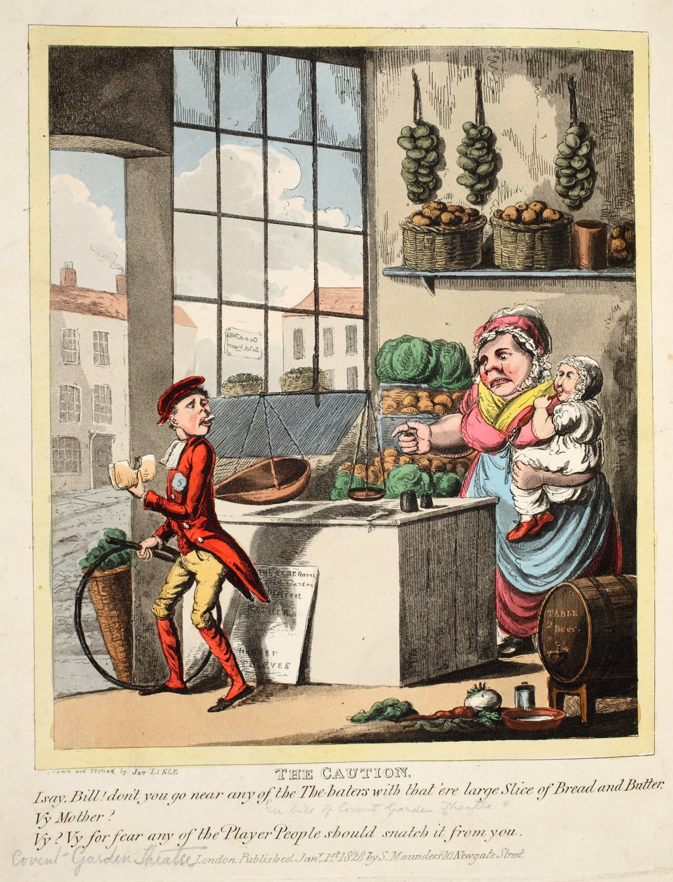 Uwaga, wyd. 1828 (ręcznie kolorowane grawerowanie) autorstwa Joe Lisle
