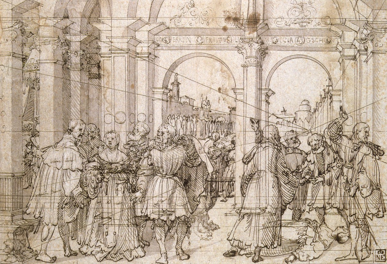 Historia Lukrecji”. Jorg Breu Starszy (ok. 1475-1537) malarz niemiecki. Pióro i czarny atrament na papierze. autorstwa Joerg the Elder Breu