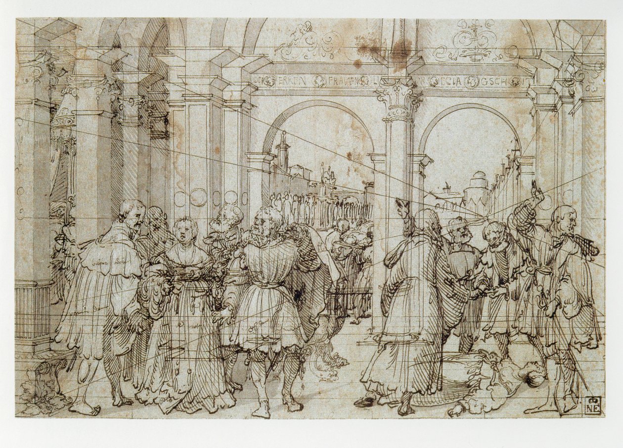 Historia Lukrecji (pióro, czarny tusz, szary pył na papierze) autorstwa Joerg the Elder Breu