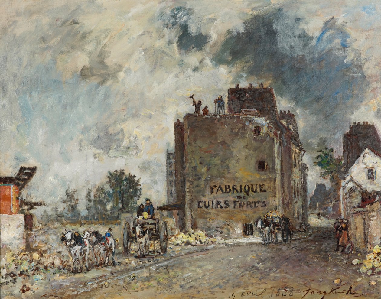 Prace rozbiórkowe na Rue des Franc-Bourgeois St. Marcel autorstwa Johan Barthold Jongkind