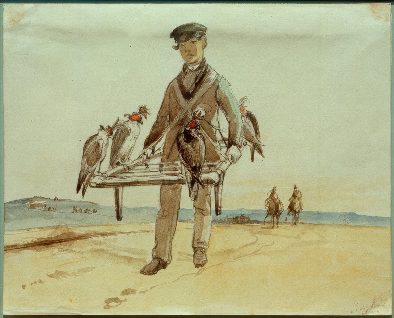 Falkner mit Falken in Het Loo bei Apeldoorn autorstwa Johan Barthold Jongkind