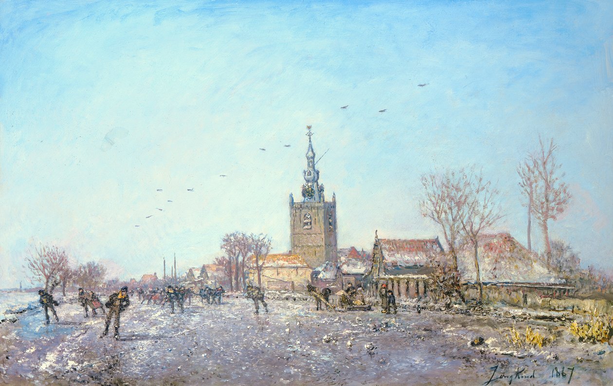 Łyżwiarze w Overschie, 1867 autorstwa Johan Barthold Jongkind