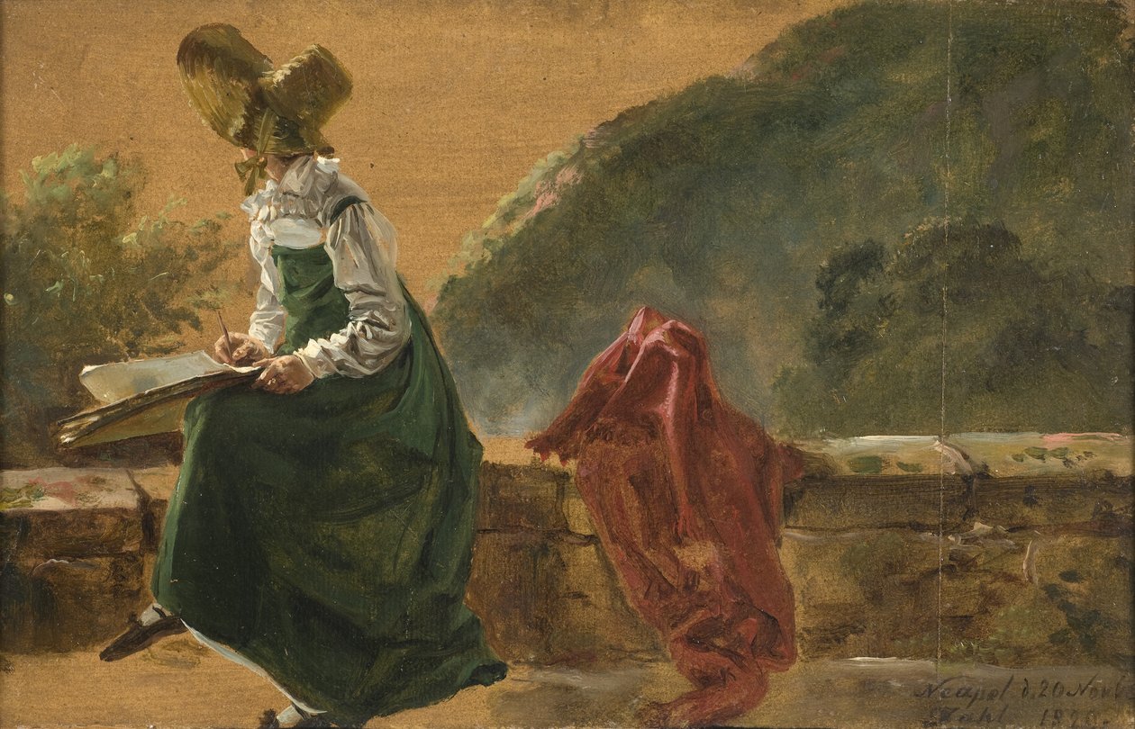 Księżniczka Caroline Amalie Szkicująca w Neapolu. Studium, 1820 (olej na papierze oprawiony w deskę) autorstwa Johan Christian Dahl