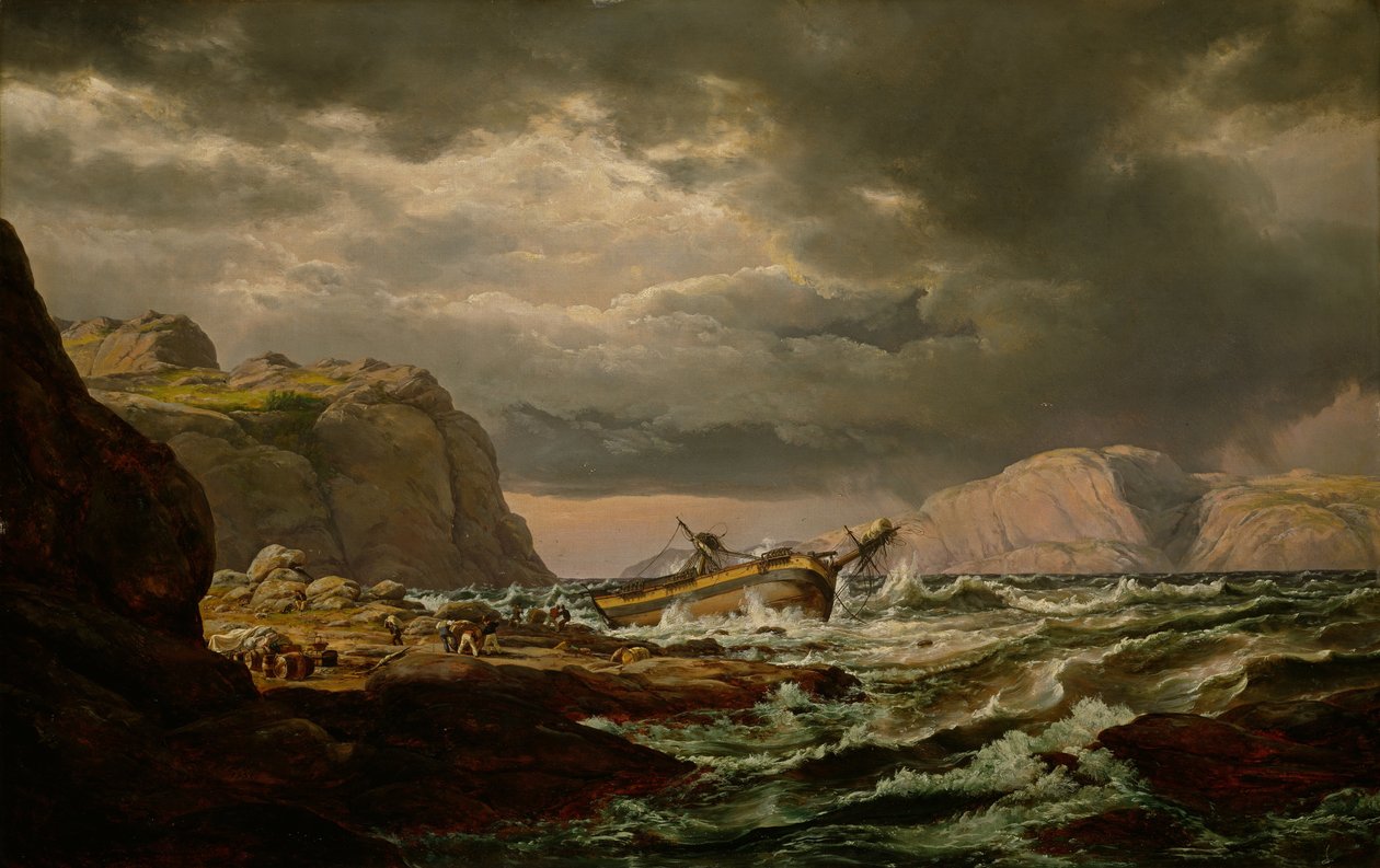 Wrak statku na wybrzeżu Norwegii autorstwa Johan Christian Dahl