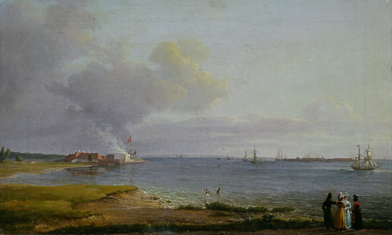 Widok na Øresund w pobliżu wapienników autorstwa Johan Christian Dahl