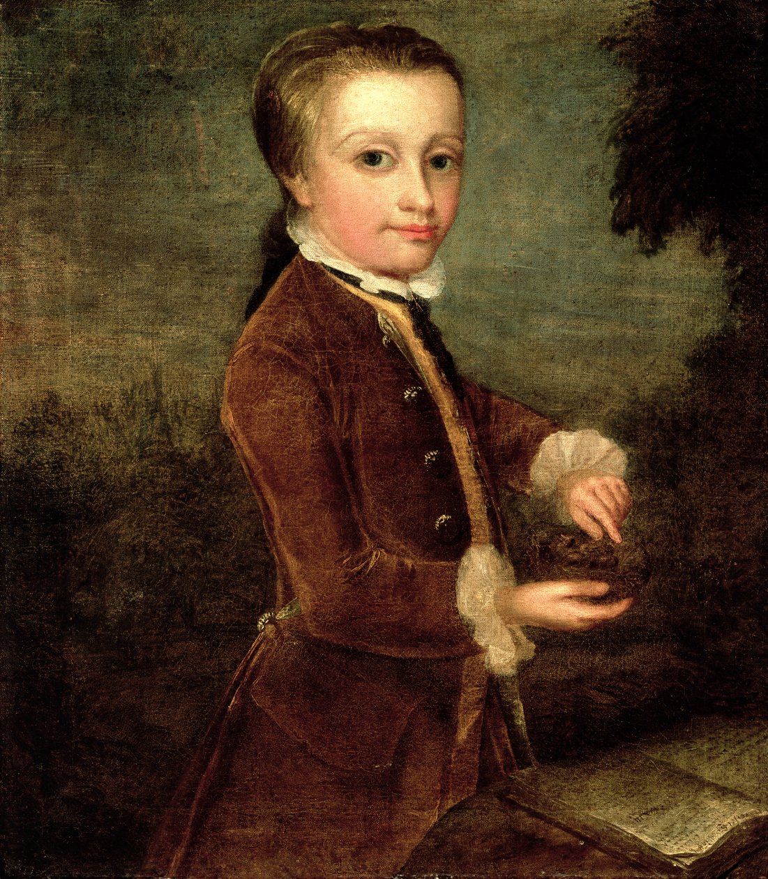 Portret Wolfganga Amadeusza Mozarta (1756-91) w wieku 8 lat, trzymającego ptasie gniazdo, 1764-65 autorstwa Johan Joseph Zoffany