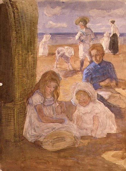 Scena na plaży (akwarela) autorstwa Johan Antonio de Jonge
